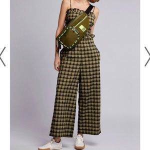 Ganni Charron Plaid Seersucker Wide-leg Pants